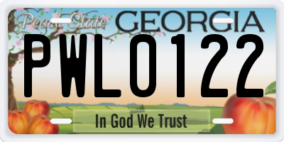 GA license plate PWL0122