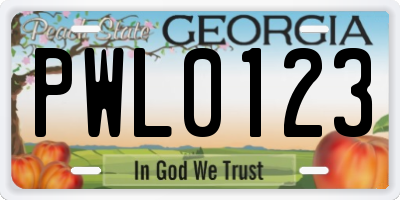 GA license plate PWL0123