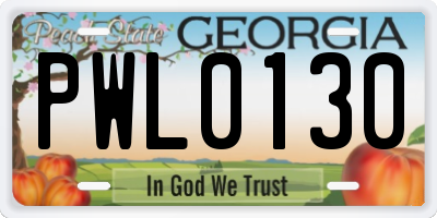GA license plate PWL0130