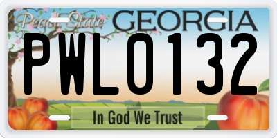 GA license plate PWL0132
