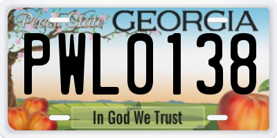 GA license plate PWL0138