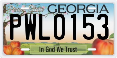 GA license plate PWL0153