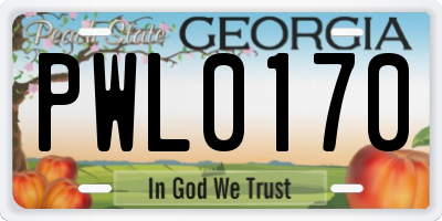 GA license plate PWL0170