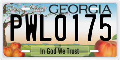 GA license plate PWL0175
