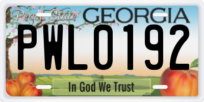 GA license plate PWL0192