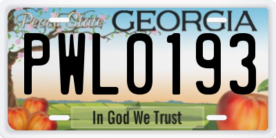 GA license plate PWL0193