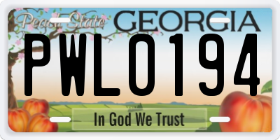GA license plate PWL0194