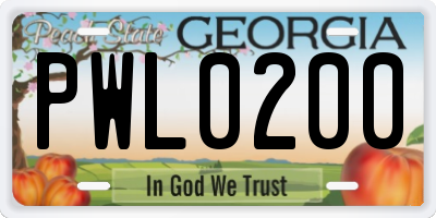 GA license plate PWL0200