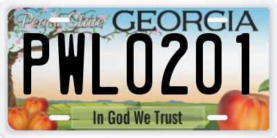 GA license plate PWL0201