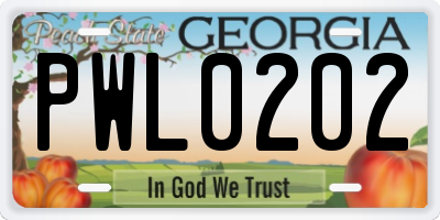 GA license plate PWL0202