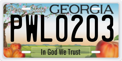 GA license plate PWL0203