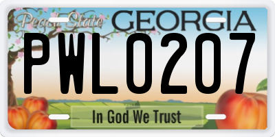 GA license plate PWL0207