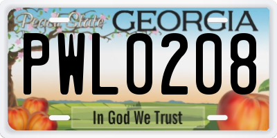 GA license plate PWL0208