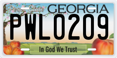 GA license plate PWL0209