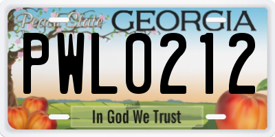 GA license plate PWL0212