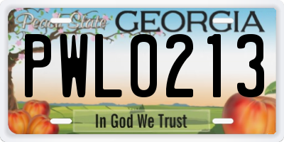 GA license plate PWL0213