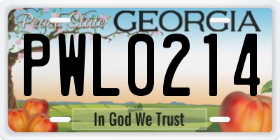 GA license plate PWL0214