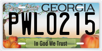 GA license plate PWL0215