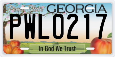 GA license plate PWL0217
