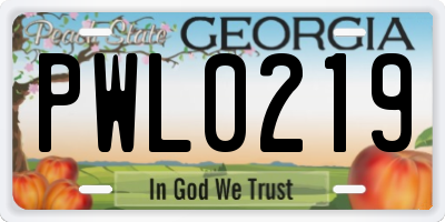 GA license plate PWL0219