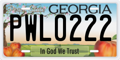 GA license plate PWL0222
