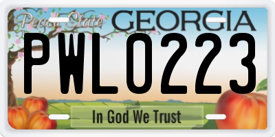 GA license plate PWL0223