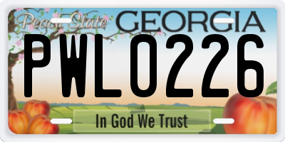 GA license plate PWL0226