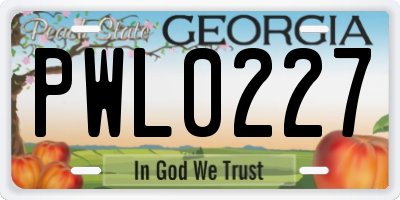 GA license plate PWL0227
