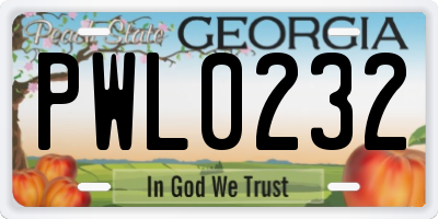 GA license plate PWL0232