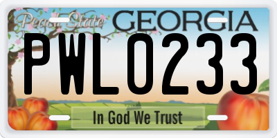 GA license plate PWL0233