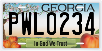 GA license plate PWL0234