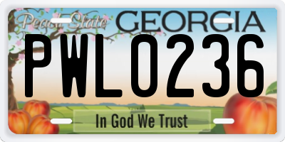 GA license plate PWL0236