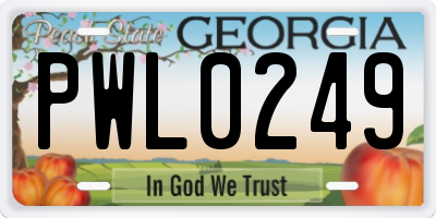 GA license plate PWL0249