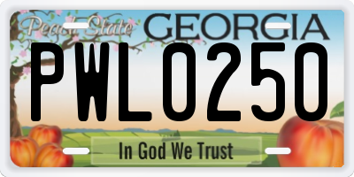 GA license plate PWL0250