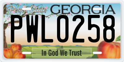 GA license plate PWL0258