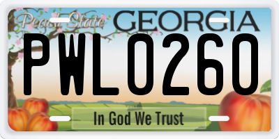 GA license plate PWL0260