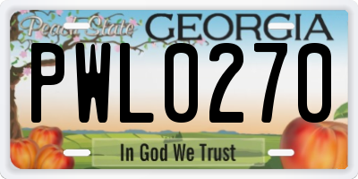 GA license plate PWL0270