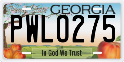 GA license plate PWL0275