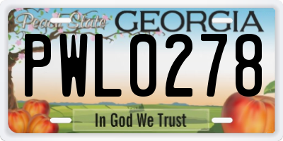 GA license plate PWL0278