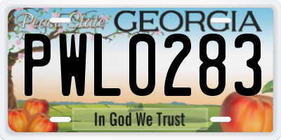 GA license plate PWL0283