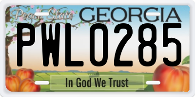 GA license plate PWL0285