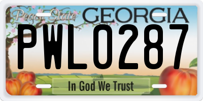 GA license plate PWL0287