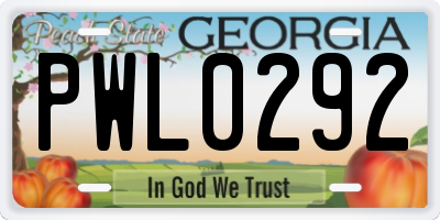 GA license plate PWL0292