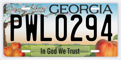 GA license plate PWL0294