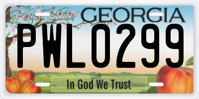 GA license plate PWL0299