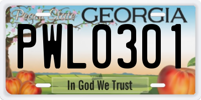 GA license plate PWL0301