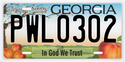 GA license plate PWL0302