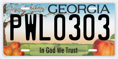 GA license plate PWL0303