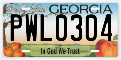 GA license plate PWL0304