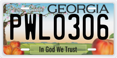 GA license plate PWL0306